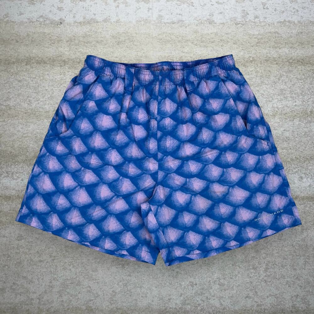 Vintage Y2K Columbia Shorts Mens S Purple Blue Crazy Fish Scales Pattern
